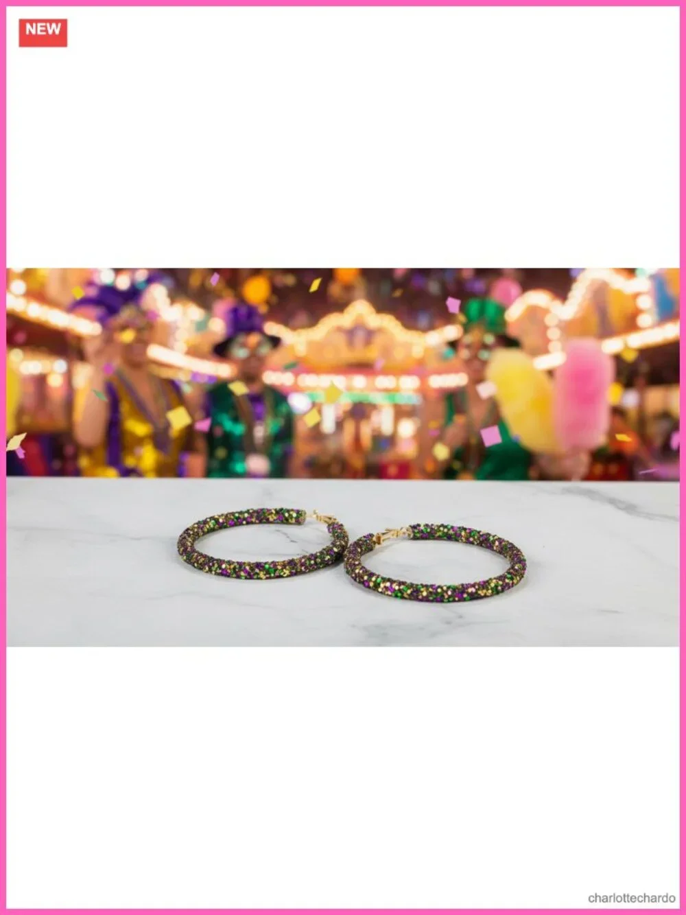 Gold Plated Hoop Earrings Sequin Dangle 2.64